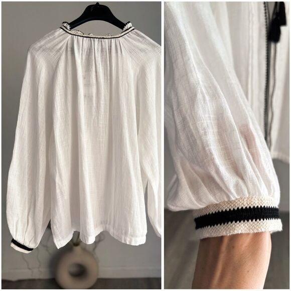 ZARA EMBROIDRED PIN TUCK BLOUSE ECRU - Picture 3 of 4